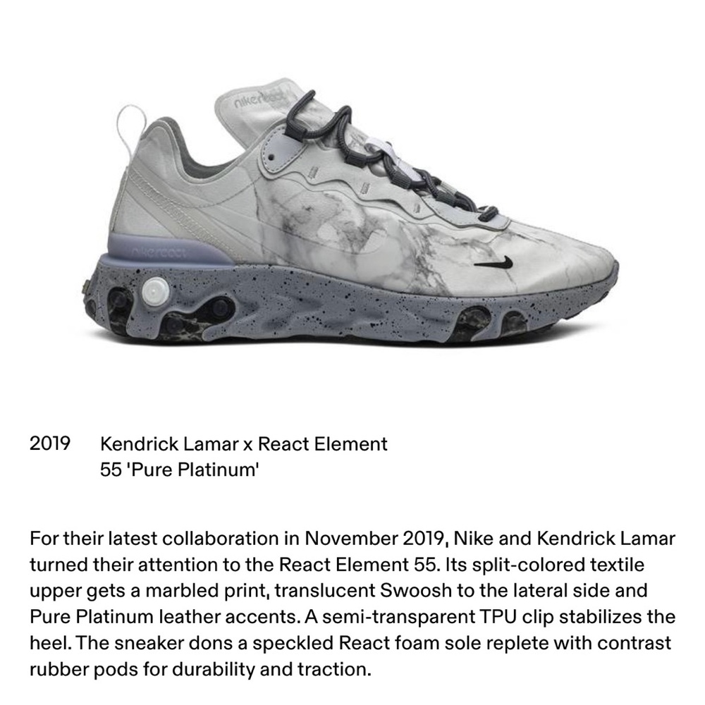 Kendrick Lamar x React Element 55 - 'Pure Platinum'